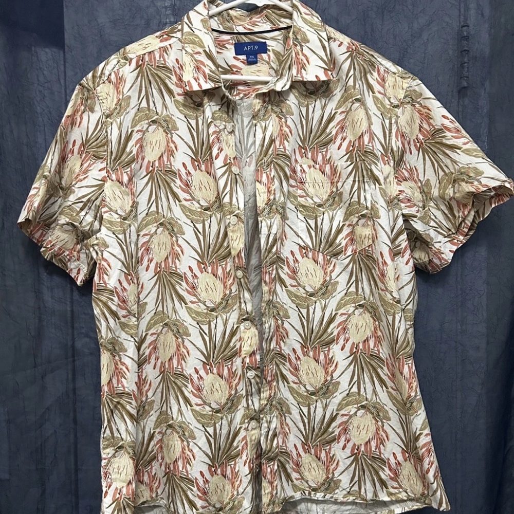 Apt 9 Tropical Floral Button-Up Shirt Mens XXL Multicolor Short Sleeve Stretch
